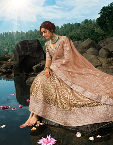 Handcrafted AD3605 Designer Brown Net Silk Lehenga Choli by Fashion Nation