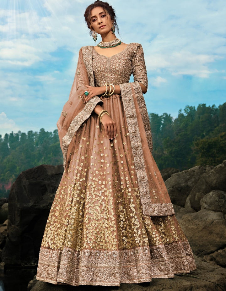 Handcrafted AD3605 Designer Brown Net Silk Lehenga Choli - Fashion Nation