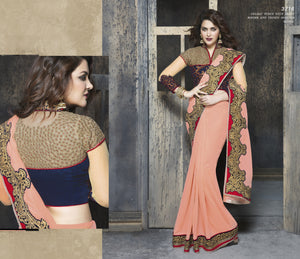 ME3716 Designer Peach Blue Georgette Saree - Fashion Nation