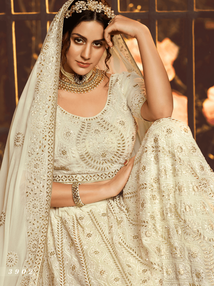 Bridal Wear White Georgette Lehenga Choli - Fashion Nation