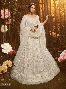 Celestial Party Wear White Georgette Lehenga Choli by Fashion Nation