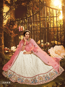 Ethereal Bridal White Georgette Lucknowi Lehenga Choli by Fashion Nation