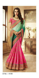 Trendy NAK4106 Nakkashi Shaded Green Georgette Pink Silk Jacquard Saree - Fashion Nation