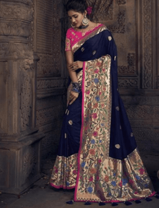 Attractive MN4904 Wedding Special Blue Pink Silk Saree - Fashion Nation