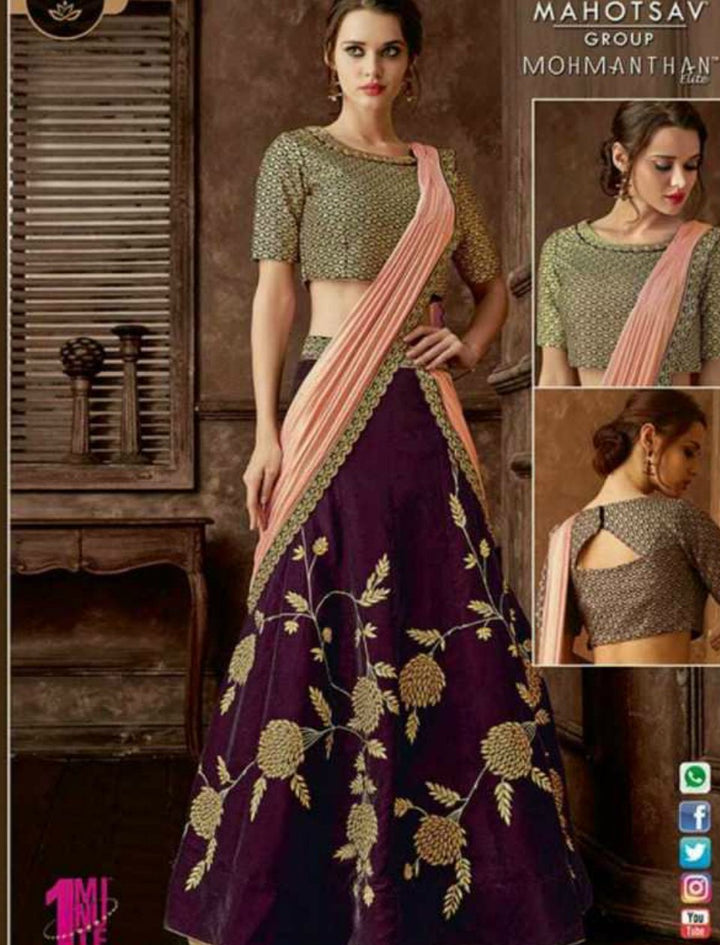 Indo Western MOH5111 Party Wear Purple Beige Silk Lycra Saree Gown - Fashion Nation