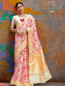Floral RAJ73004 Resplendent Off-White Multicoloured Handloom Weaving Silk Saree - Fashion Nation