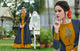 Enchanting CHE25007 Indo Western Mustard Yellow Blue Tussar Silk Floor Length Gown with Jacket - Fashion Nation