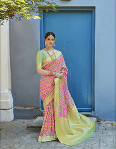 Gorgeous RK75981 Weaving Pink Pista Green Silk Jacquard Saree - Fashion Nation