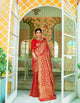 Bright RK77906 Weaving Red Handloom Silk Jacquard Saree - Fashion Nation