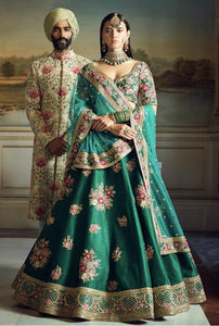 Designer H826 Bollywood Inspired Teal Green Silk Net Lehenga Choli - Fashion Nation