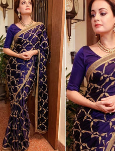 Dia Mirza KF3649 Bollywood Inspired Blue Silk Saree - Fashion Nation