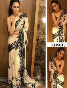 Kriti Kharbanda KF3701 Bollywood Inspired White Georgette Silk Saree - Fashion Nation