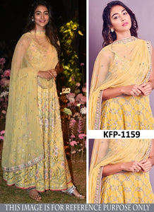 Pooja Hegde Indo Western KF3743 Bollywood Inspired Yellow Silk Anarkali - Fashion Nation