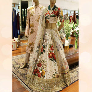 Attractive Sonam Kapoor KFP577 Bollywood Inspired White Multicoloured Nylon Net Lehenga Choli - Fashion Nation