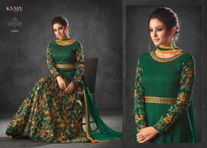 Superb Indo Western K12061 Green Raw Silk Anarkali Gown - Fashion Nation