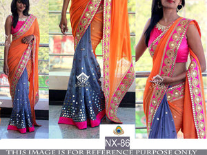 Stylish Designer NX86 Blue Orange Pink Georgette Silk Saree - Fashion Nation