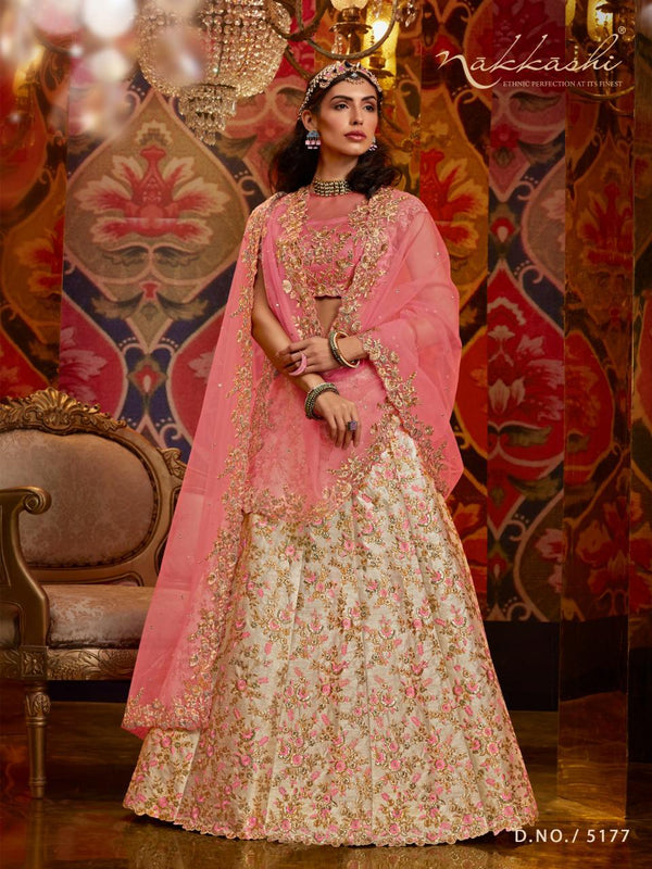 Haldi Special Nakkashi Beige Silk Function Wear Lehenga Choli - Fashion Nation