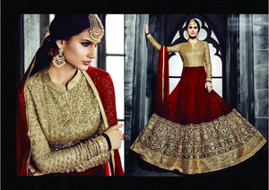 PRK4837 Ethnic Alluring Maroon Golden Georgette Anarkali Gown - Fashion Nation
