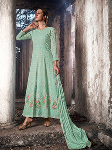 Function Wear Aqua Georgette Lucknowi Long Indo Western Suit - Fashion Nation