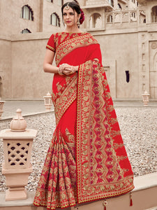 Wedding Wear TN11007 Designer Red Golden Silk Saree - Fashion Nation