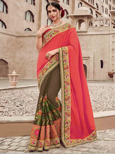 Party Wear TN11013 Bridal Brown Orange Silk Saree - Fashion Nation