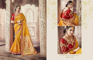 Heritage AM8208 Colourful Yellow Red Banarasi Silk Jacquard Saree - Fashion Nation