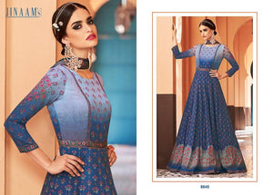 Charming Indo Western Aqua Multicoloured Cotton Satin Malmal Anarkali Gown - Fashion Nation