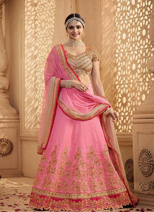 Prachi Desai BT151 Bollywood Inspired Pink Beige Georgette Silk Lehenga Choli - Fashion Nation