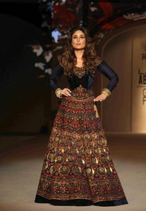 Attractive KD1118 Bollywood Inspired Kareena Kapoor Khan Blue Velvet Silk Anarkali Gown - Fashion Nation