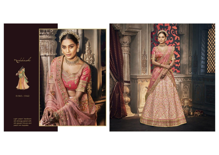 Fabulous Nakkashi NAK5162 Bridal Peach Jacquard Handloom Silk Net Lehenga Choli - Fashion Nation