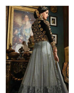 Attractive SY77 Partywear Grey Black Velvet Net Silk Anarkali Gown - Fashion Nation