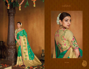 Delicate Kajal Aggarwal KIM1108 Bridal Aqua Beige Silk Saree - Fashion Nation