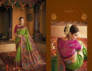 Wedding Special Kajal Aggarwal KIM1113 Bridal Magenta Green Silk Saree - Fashion Nation