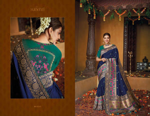 Finest Kajal Aggarwal KIM1115 Bridal Blue Silk Saree - Fashion Nation