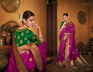 Nice Kajal Aggarwal KIM1117 Bridal Purple Green Silk Saree - Fashion Nation